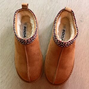 Soda Tan Suede like Platform Slipper